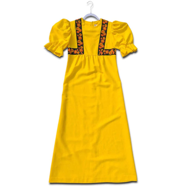 1970's Vintage Sunshine Yellow Flower Power Maxi