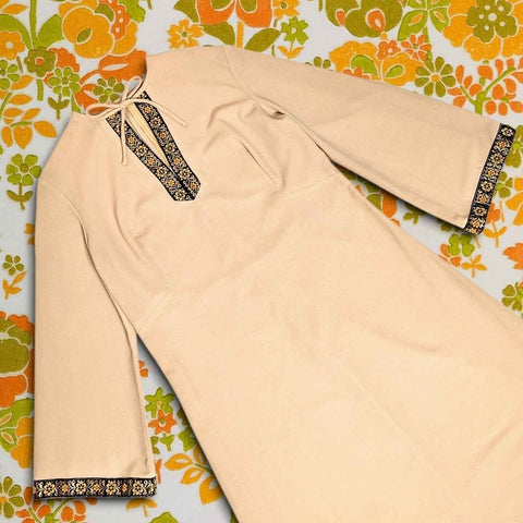 1970's Vintage Hippy Maxi Dress with Flared Sleeves