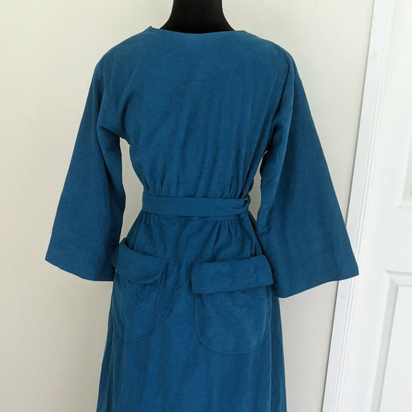 1980's Vintage Teal Velveteen Wrap Dress
