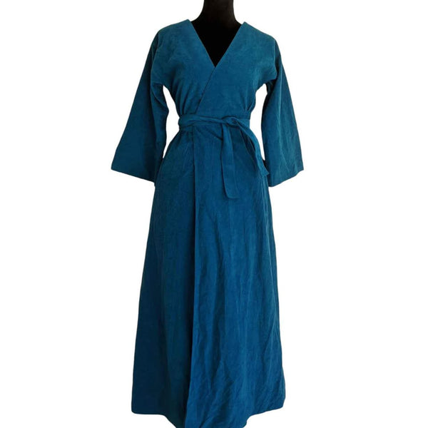 1980's Vintage Teal Velveteen Wrap Dress