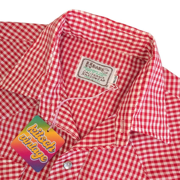 1970's Vintage Red Western Style Gingham Button up Shirt