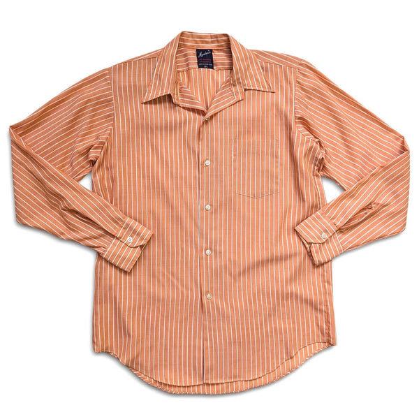 1970's Vintage Orange + White Stripe Button Up  Shirt