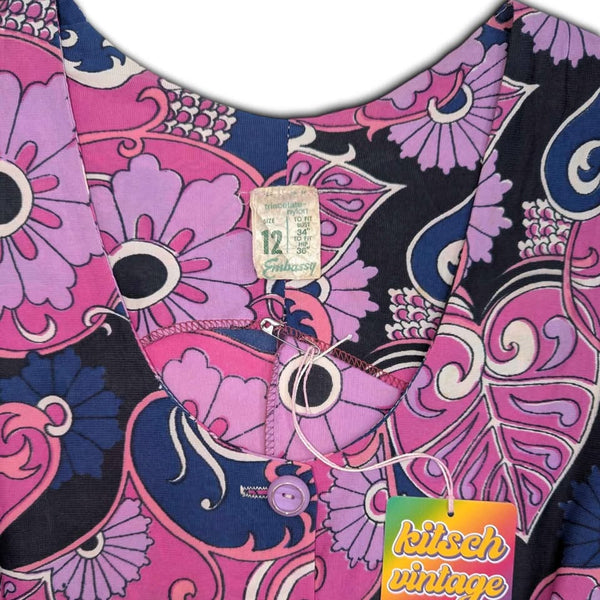 1970's Vintage Psychedelic Pink Paisley Jumpsuit
