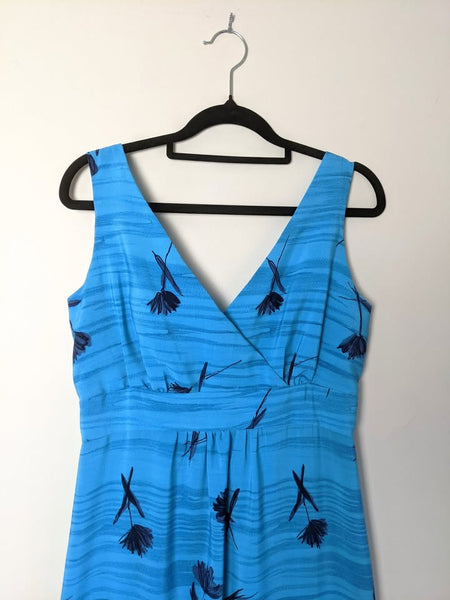 1980's Vintage Blue Floral Maxi Dress