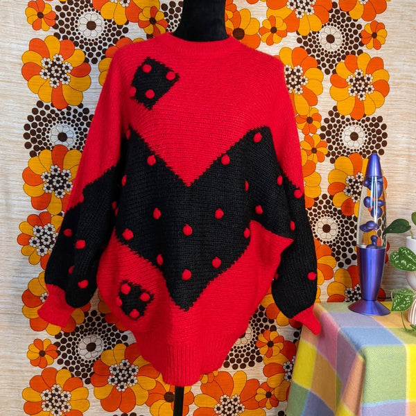 1980's Vintage Red + Black Funky Sweater