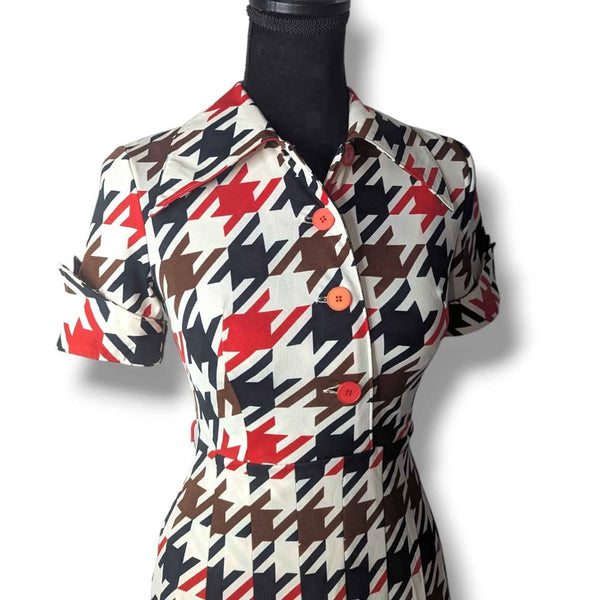 1970's Vintage Mod Houndstooth Dress