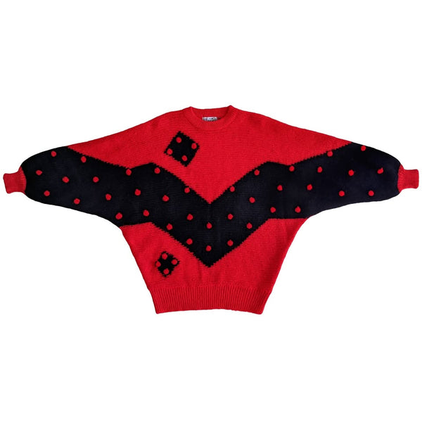 1980's Vintage Red + Black Funky Sweater