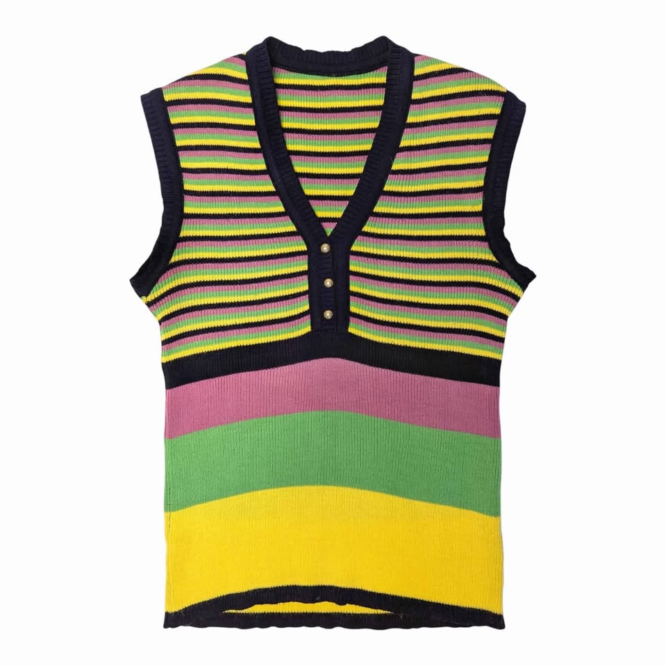 1970's Vintage Colourful Striped Knit Vest Tank Top