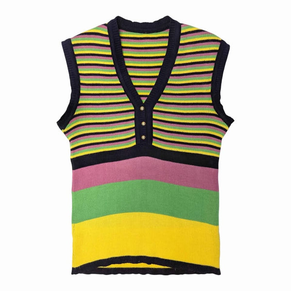 1970's Vintage Colourful Striped Knit Vest Tank Top