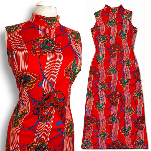 Late 60's - Early 70's Vintage Red Psychedelic Maxi Dress