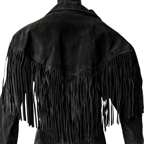 1980's Vintage Black Leather Fringe Jacket