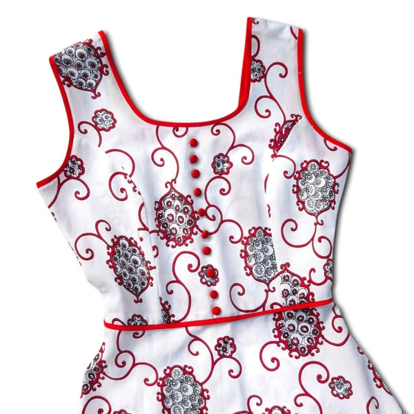 1970's Vintage Red and White Paisley Maxi Dress