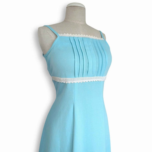 1970s Vintage Aqua Midi Dress
