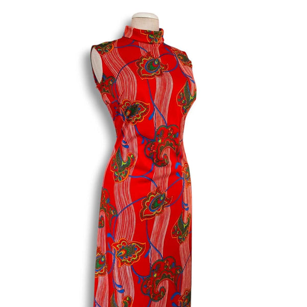 Late 60's - Early 70's Vintage Red Psychedelic Maxi Dress