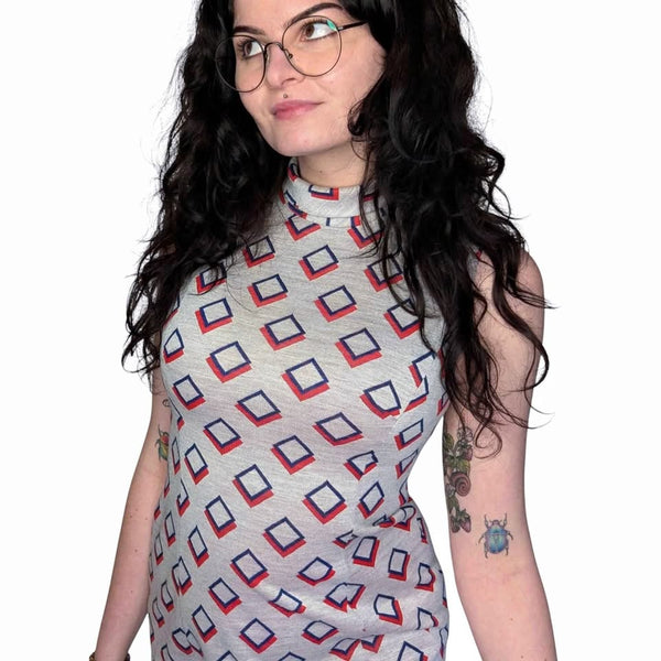 1960's Vintage Grey Geometric Mod Dress