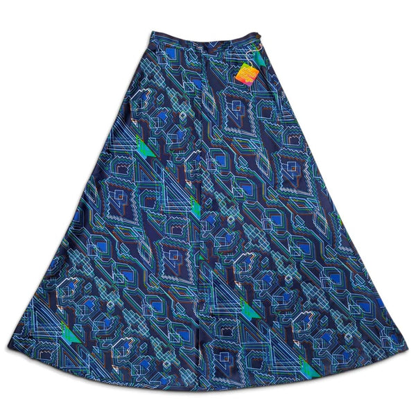 1970's Vintage Blue Geometric Maxi Skirt