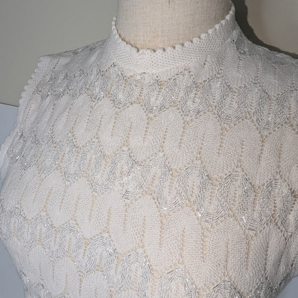 1960's Vintage White and Silver Metallic Top