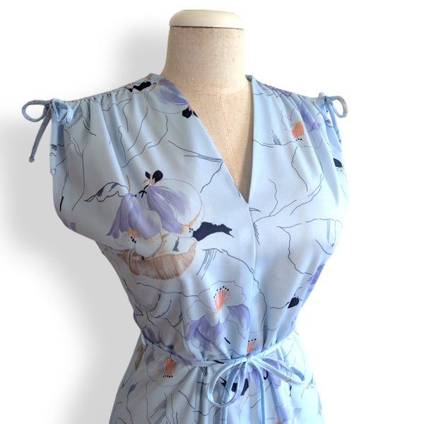1970's Vintage Powder Blue Floral Day Dress