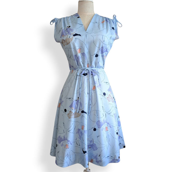 1970's Vintage Powder Blue Floral Day Dress