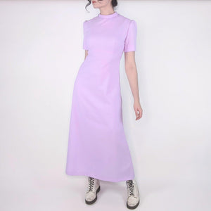 60's / 70's Vintage Lilac Mod Maxi Dress Kitsch Vintage