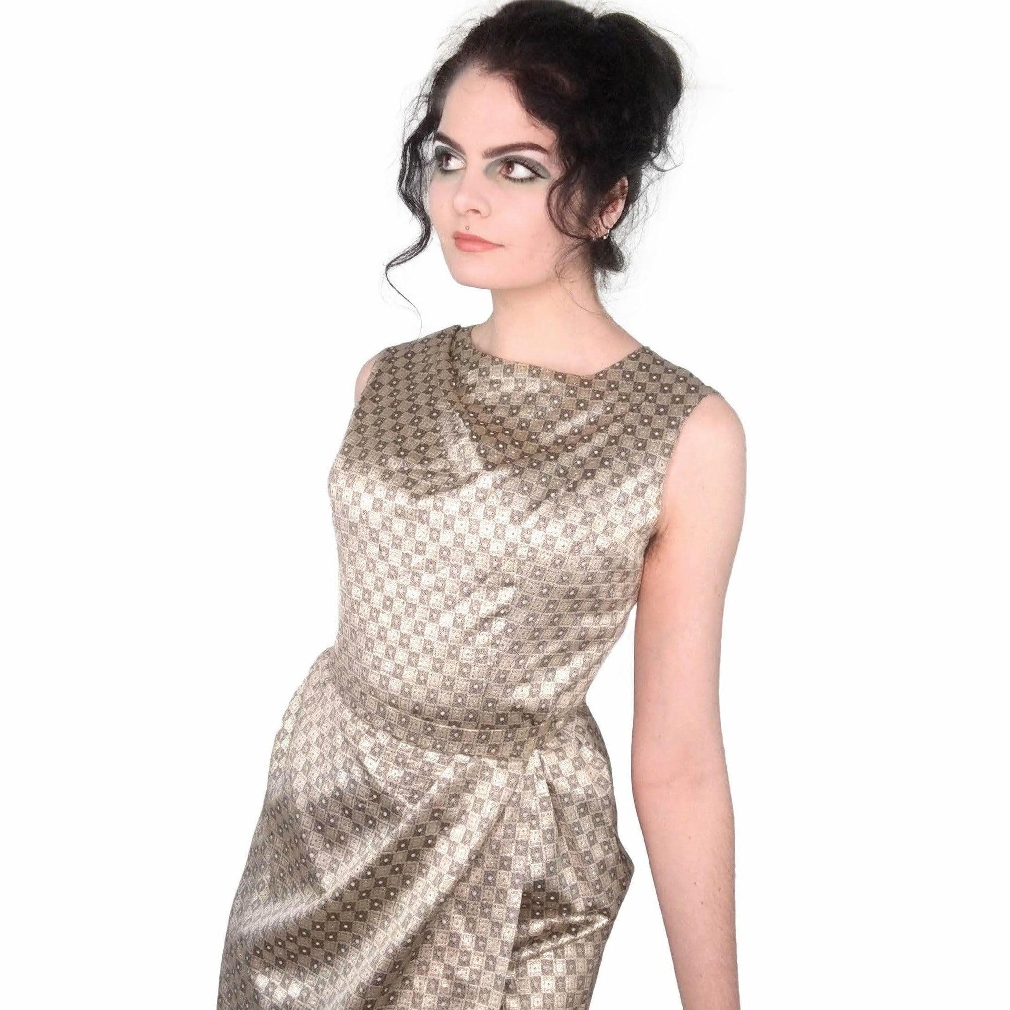 60's Vintage Metallic Wrap Dress Kitsch Vintage