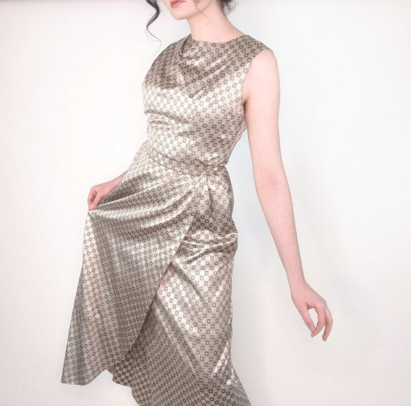 60's Vintage Metallic Wrap Dress Kitsch Vintage