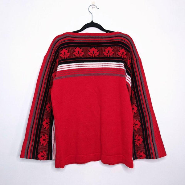 70's Vintage Red Striped Knit Sweater Jumper Top Kitsch Vintage