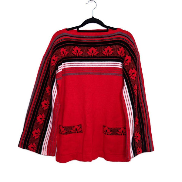 70's Vintage Red Striped Knit Sweater Jumper Top Kitsch Vintage