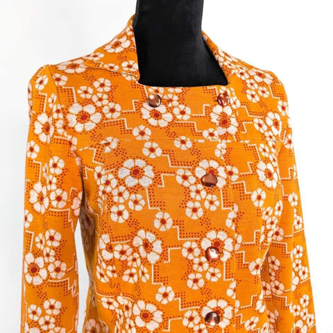 60's Vintage Orange Flower Power Mod Top Kitsch Vintage