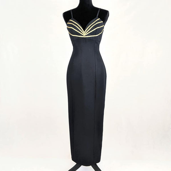 80's Vintage Black and Gold Dress Kitsch Vintage