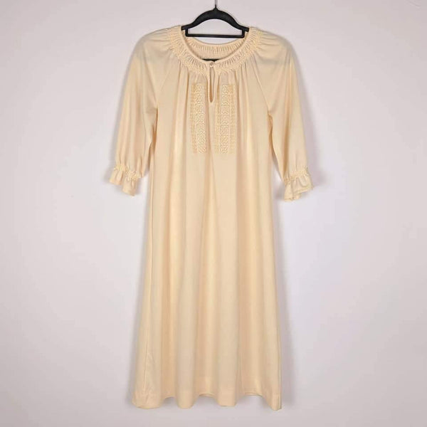 70's Vintage Cream Smock Dress Nightie Kitsch Vintage