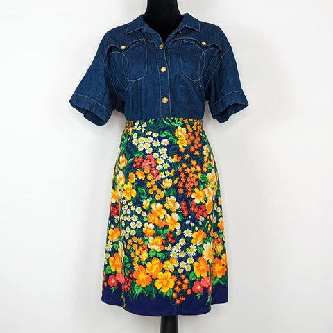 Vintage Flower Power Skirt Kitsch Vintage