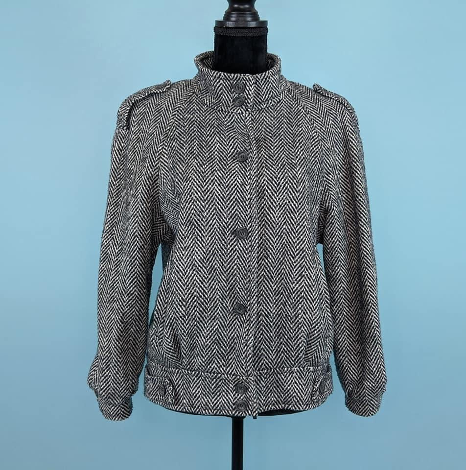 70's Vintage Herringbone Tweed Jacket Kitsch Vintage