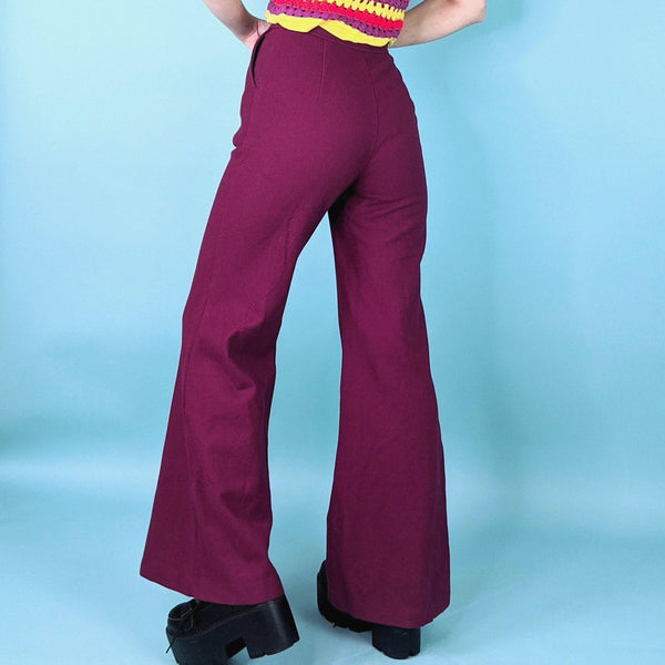 70's Vintage Magenta High Waisted Bell-bottoms Kitsch Vintage