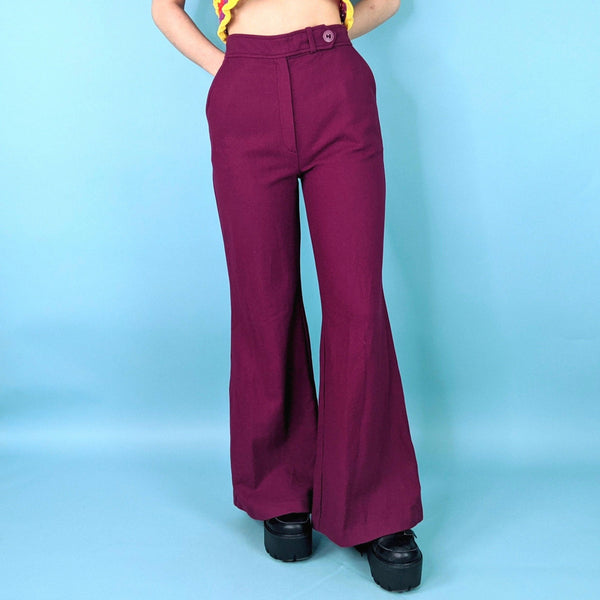 70's Vintage Magenta High Waisted Bell-bottoms Kitsch Vintage