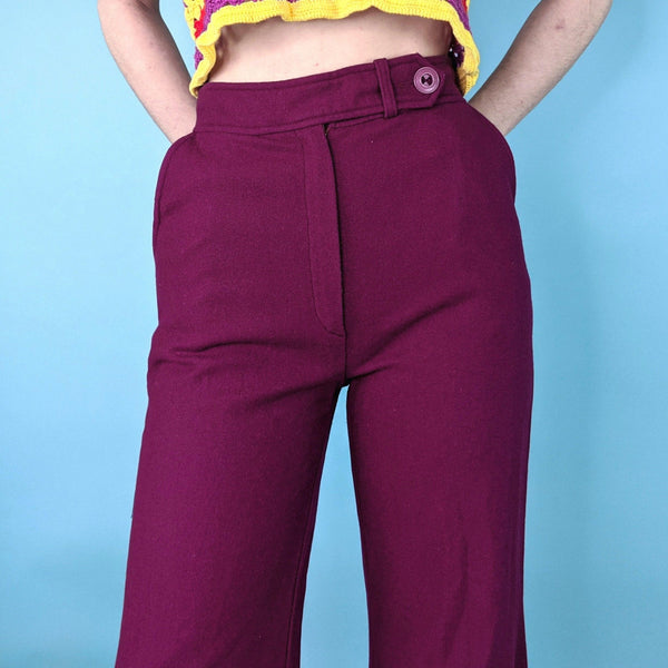 70's Vintage Magenta High Waisted Bell-bottoms Kitsch Vintage