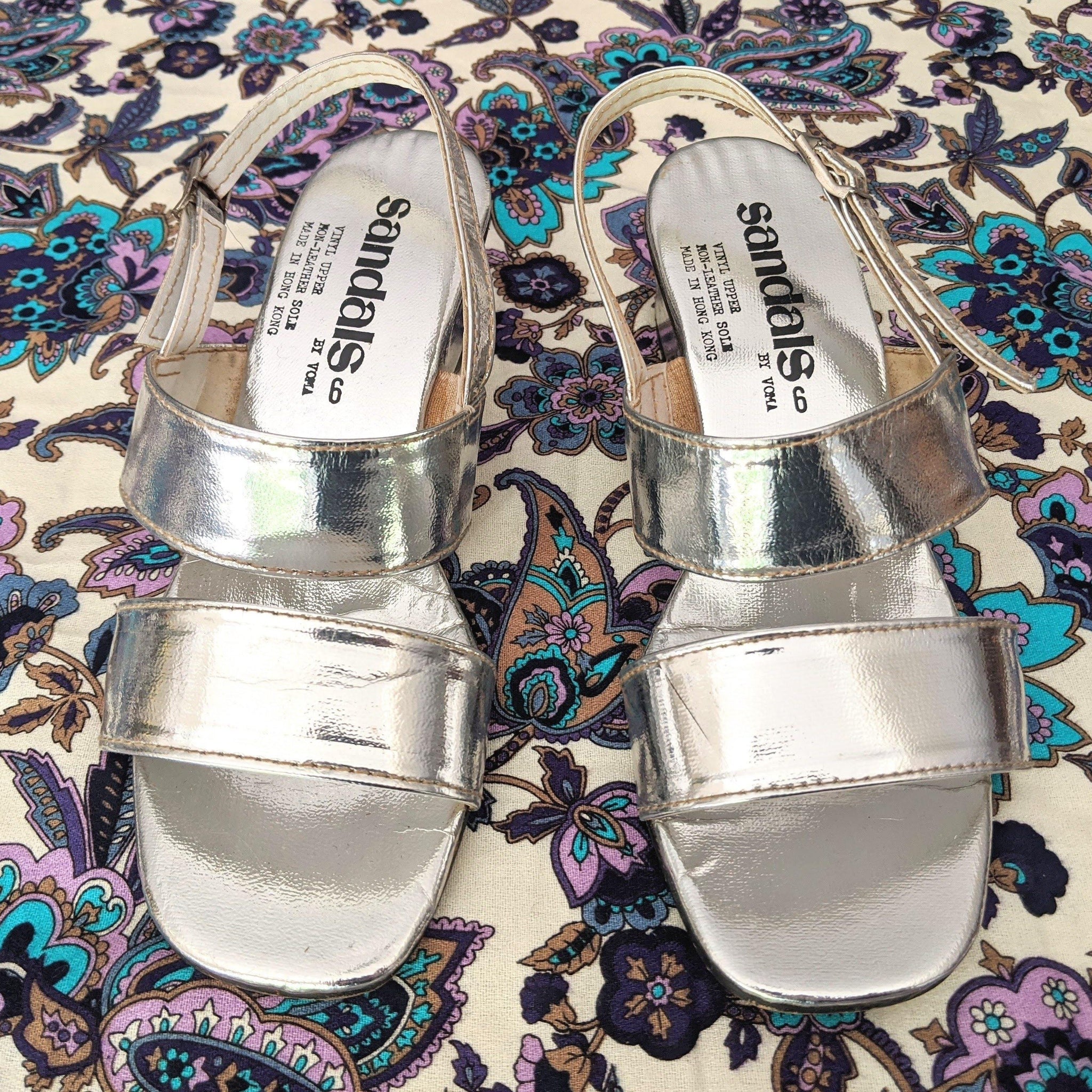 60's / 70's Vintage Silver Space Age Sandals Kitsch Vintage