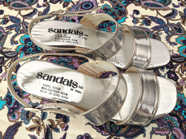 60's / 70's Vintage Silver Space Age Sandals Kitsch Vintage