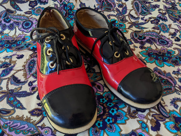 60's Vintage Red and Black Colourblock Shoes Kitsch Vintage