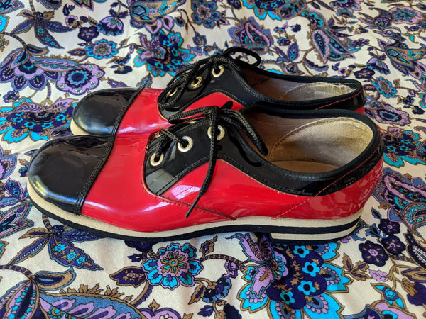 60's Vintage Red and Black Colourblock Shoes Kitsch Vintage