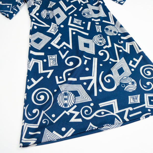 60's Vintage Navy Blue Geometric Print Mod Dress Kitsch Vintage