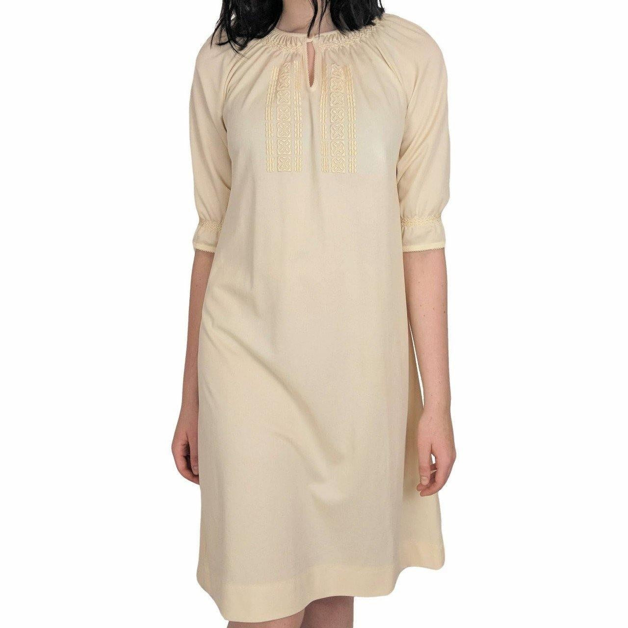 70's Vintage Cream Smock Dress Nightie Kitsch Vintage