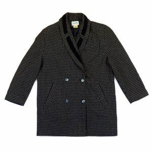 70's Vintage Houndstooth Tweed Coat Kitsch Vintage