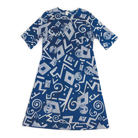 60's Vintage Navy Blue Geometric Print Mod Dress kitsch-vintage.myshopify.com