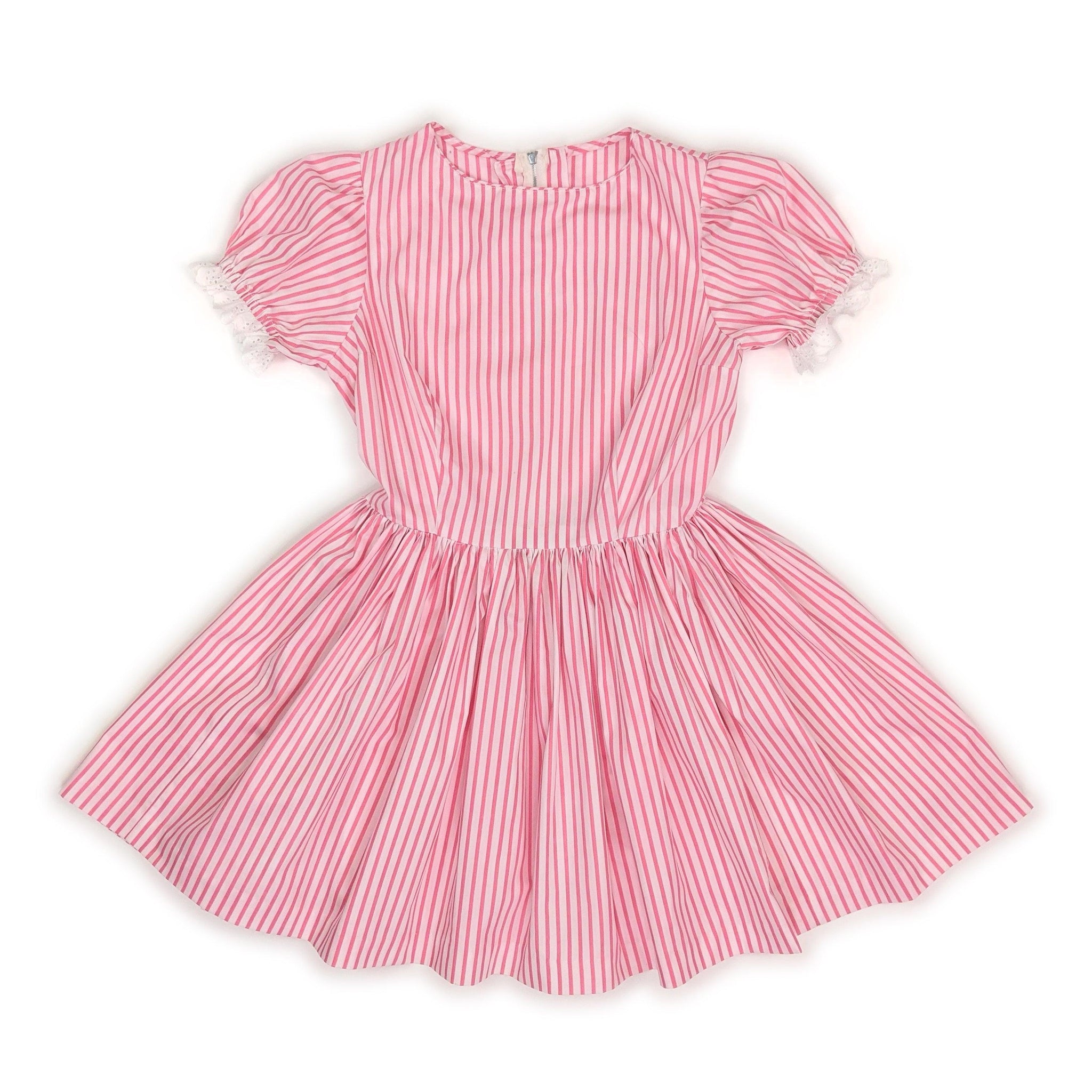 60's Vintage Pink Candy-striped Puff Sleeve Mini Dress Kitsch Vintage