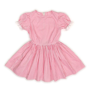 60's Vintage Pink Candy-striped Puff Sleeve Mini Dress Kitsch Vintage