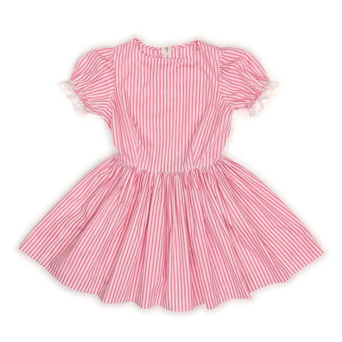 60's Vintage Pink Candy-striped Puff Sleeve Mini Dress Kitsch Vintage