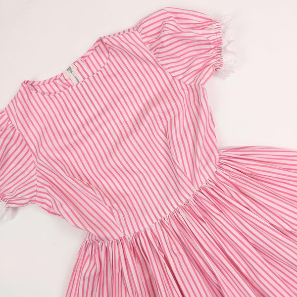 60's Vintage Pink Candy-striped Puff Sleeve Mini Dress Kitsch Vintage