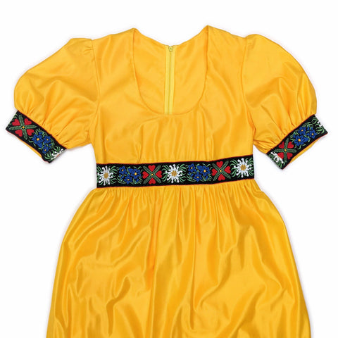 60's / 70's Vintage Yellow Maxi with Floral Trim Kitsch Vintage