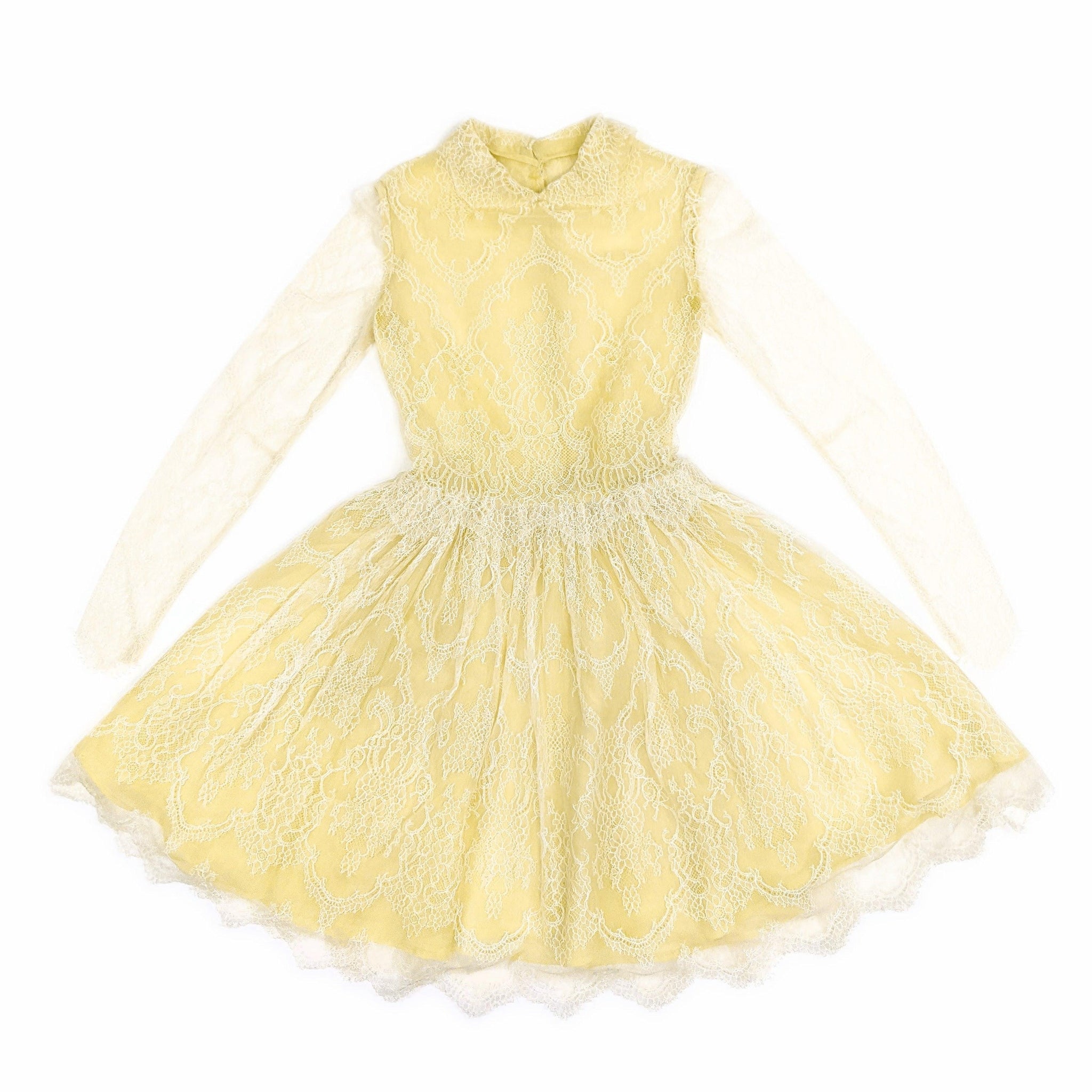 60's Vintage Pastel Lemon Lace Dress Kitsch Vintage